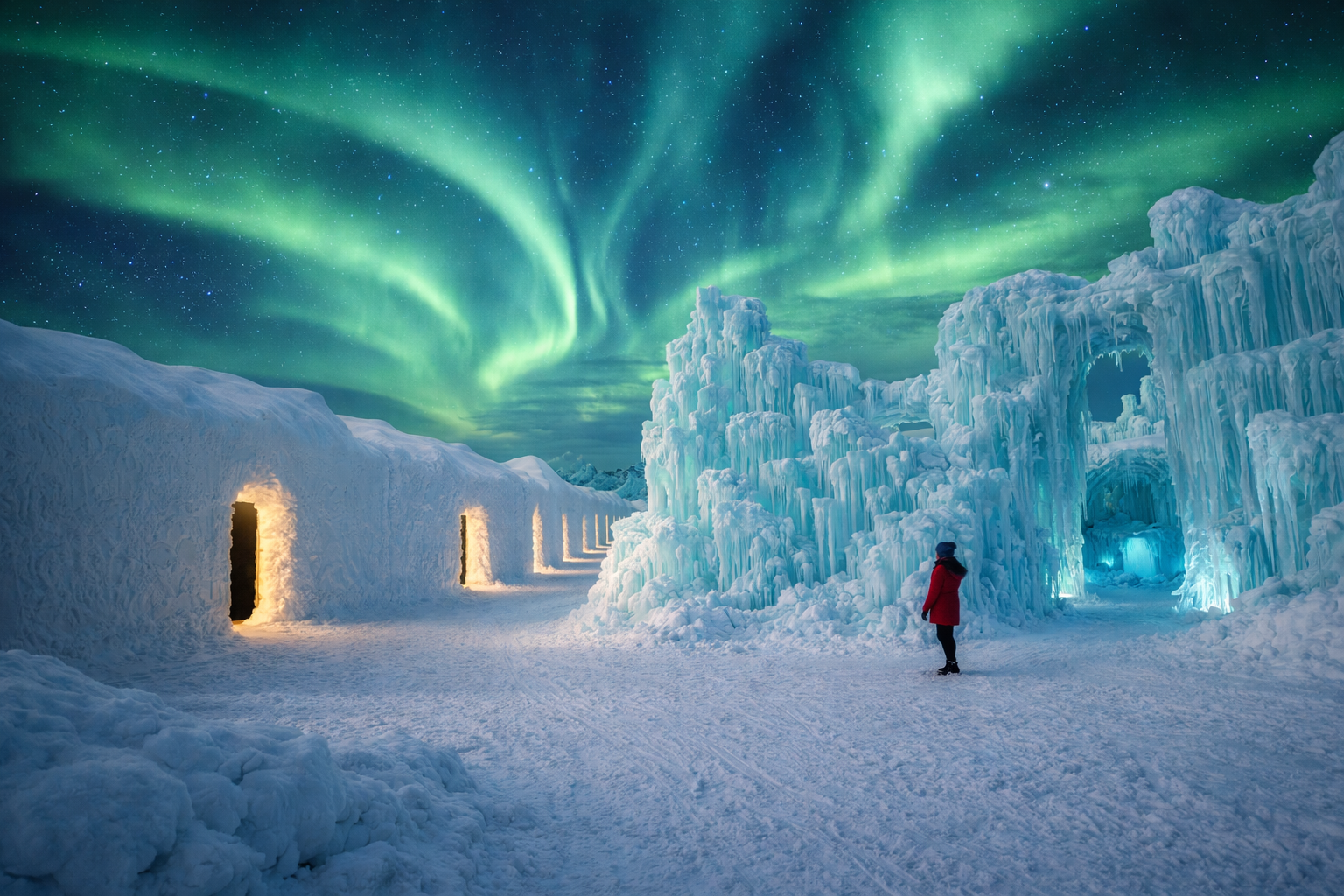 Ice structures under the Northern Lights